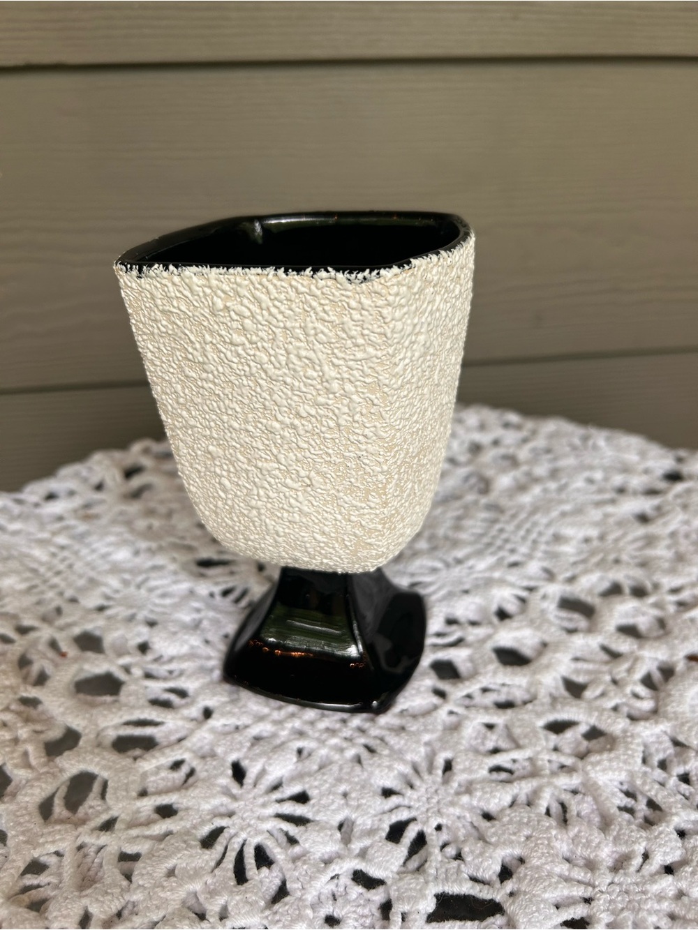 Vintage Lane & Co Van Nuys Calif Pottery Vase MCM Textured Black White Pedestal